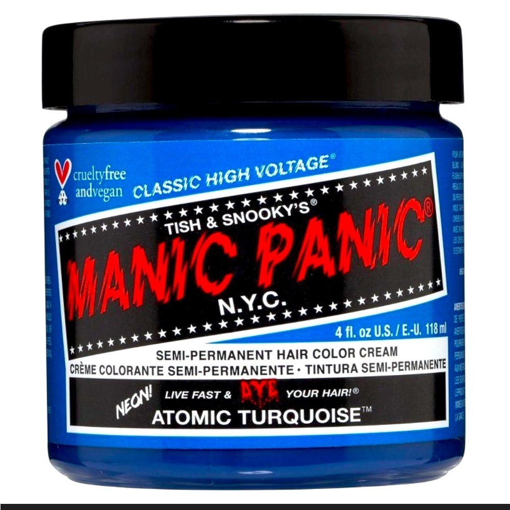 Blue Hair Color Cream MANIC PANIC Atomic Turquoise Semi Permanent Dye 4 oz Aqua
